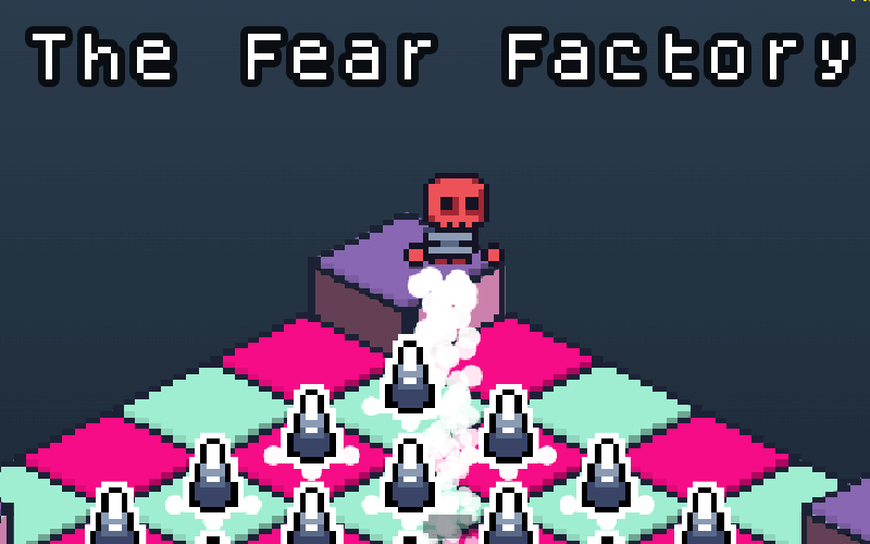 The Fear Factory: neon isometric platforms and a red skull