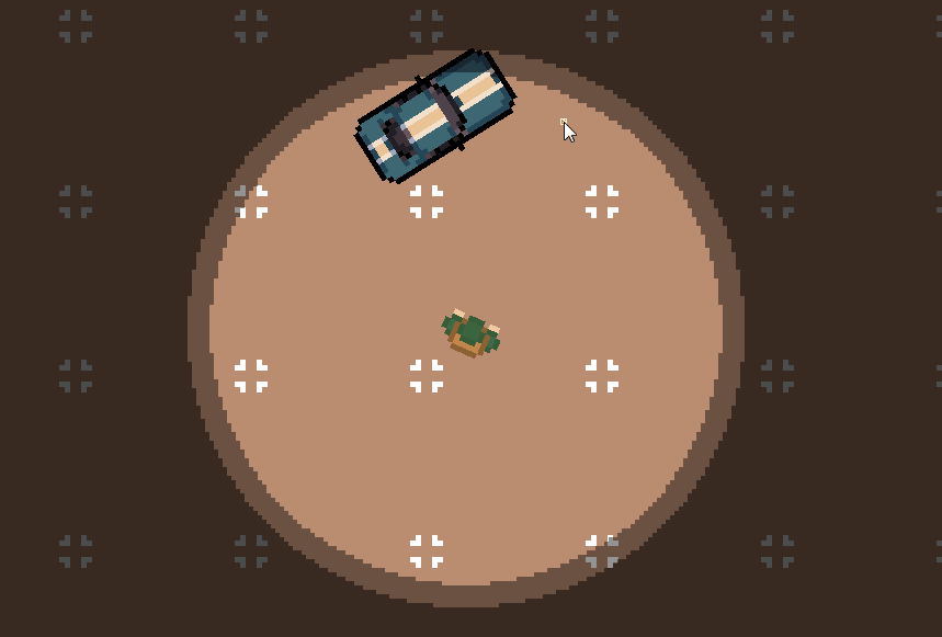 Top-down view of a car driving through a game environment